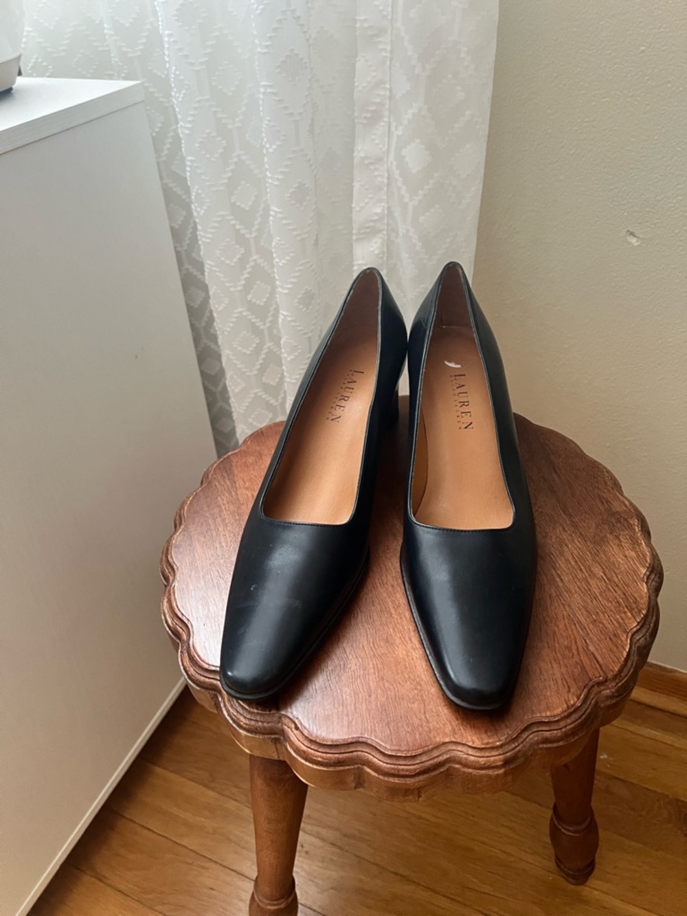 Lauren Ralph Lauren Navy Leather Square-Toe Pumps